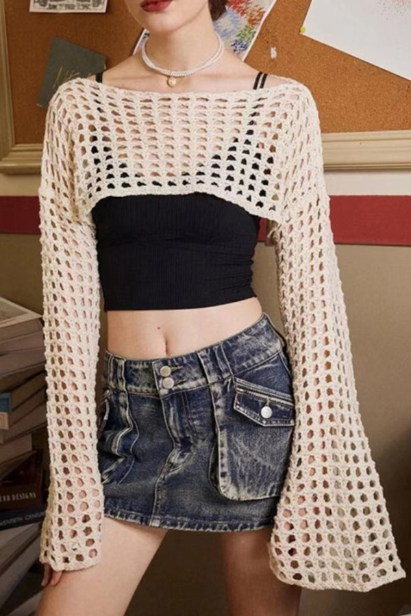 Eyelet Flare Sleeves Knitting Cover Up