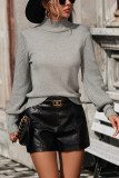Plain Button Cuff High Collar Knit Sweater