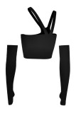 Plain Irregular Crop Top and Sleevelet Set