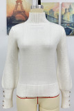 Plain Button Cuff High Collar Knit Sweater