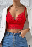 Plain Full Lace V Neck Bracelet Crop Top