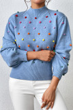 Colorful Pom Knit Puff Sweater
