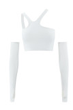 Plain Irregular Crop Top and Sleevelet Set