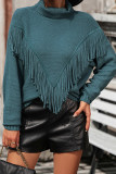 Plain Turtle Neck Fringe Knit Sweaters
