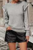Plain Ruffles Sleeves Knit Sweater