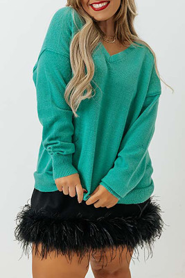 Green Plus Size Drop Shoulder V Neck Sweater