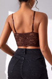 Plain Full Lace V Neck Bracelet Crop Top
