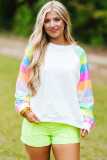 White Sequin Color Block Raglan Sleeve Pullover Sweatshirt