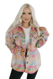 Multicolor Western Aztec Print Button Flap Pocket Shacket