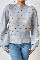 Colorful Pom Knit Puff Sweater