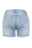 High Waist Fold Hem Ripped Denim