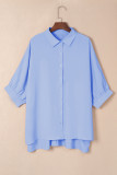 Sky Blue 3/4 Puff Sleeve Oversize Shirt