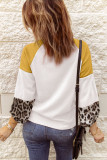White FALL Vibes Leopard Color Block Long Sleeve T Shirt