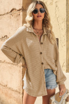 Khaki Waffle Knit Button Up Casual Shirt