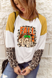 White FALL Vibes Leopard Color Block Long Sleeve T Shirt