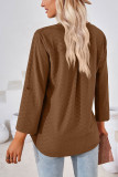 V Neck Jacquard Button Sleeves Top