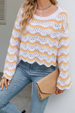 Eyelet Wave Stripes Knitting Sweater