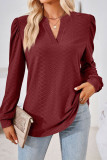 V Neck Jacquard Puff Sleeves Top