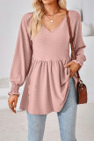 Plain V Neck Jacquard Babydoll Top