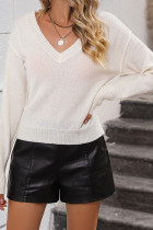 V Neck Plain Knitting Pullover Sweater