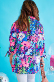 Multicolor Plus Size Floral Knotted Long Sleeve Shirt