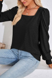 Plain Jacquard Square Neck Puff Long Sleeves Top