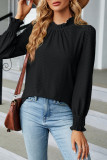 Plain Frill Collar Jacquard Long Sleeves Top