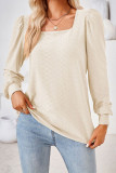 Plain Jacquard Square Neck Puff Long Sleeves Top
