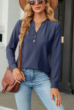 Plain V Neck Button Jacquard Long Sleeves Top