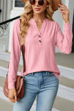 Plain V Neck Button Jacquard Long Sleeves Top