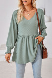 Plain V Neck Jacquard Babydoll Top