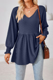 Plain V Neck Jacquard Babydoll Top