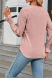 Plain V Neck Lace Jacquard Smocked Cuff Long Sleeves Top