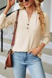 Plain V Neck Button Jacquard Long Sleeves Top