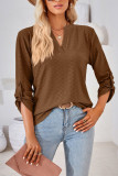 V Neck Jacquard Button Sleeves Top