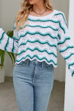Eyelet Wave Stripes Knitting Sweater