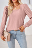 Plain Jacquard Square Neck Puff Long Sleeves Top
