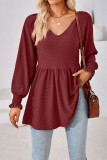 Plain V Neck Jacquard Babydoll Top
