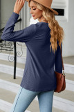 Plain V Neck Button Jacquard Long Sleeves Top