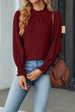 Plain Frill Collar Jacquard Long Sleeves Top