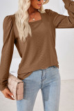 Plain Jacquard Square Neck Puff Long Sleeves Top