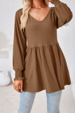 Plain V Neck Jacquard Babydoll Top