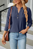 Plain V Neck Button Jacquard Long Sleeves Top