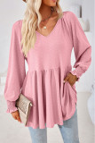 Plain V Neck Jacquard Babydoll Top