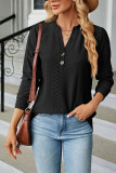 Plain V Neck Button Jacquard Long Sleeves Top