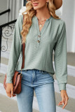 Plain V Neck Button Jacquard Long Sleeves Top