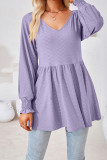 Plain V Neck Jacquard Babydoll Top