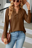 Plain V Neck Button Jacquard Long Sleeves Top