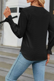 Plain V Neck Lace Jacquard Smocked Cuff Long Sleeves Top