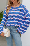 Eyelet Wave Stripes Knitting Sweater